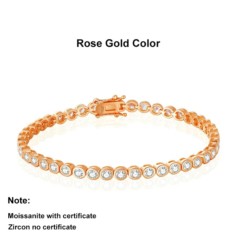Moissanite Tennis Bracelet 2mm S925 Sterling Silver with Gold Plated Bracelets for Women Luxury Jewelry Chains