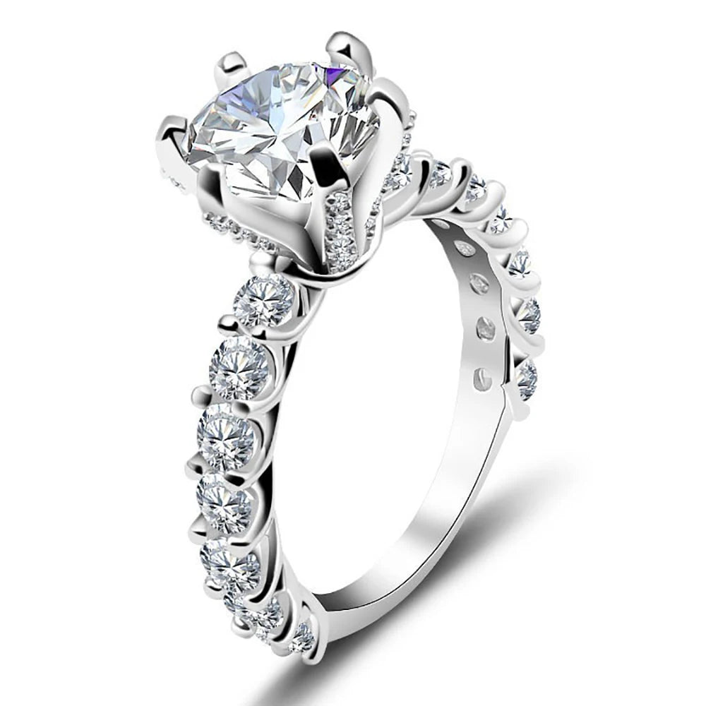 Moissanite Rings for Women 100% S925 Sterling Silver Plated 18K 3ct Classic Six Claw D Color