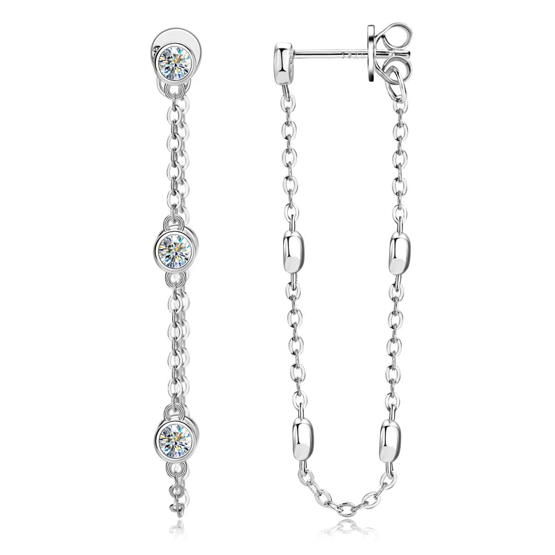 Exquisite Long Chain Tassel Earrings 925 Sterling Silver
