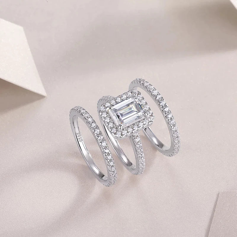 S925 Sterling Silver Ring Set 1.5ct Moissanite Women Anniversary Gift