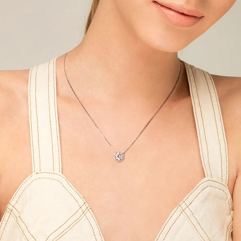 Moissanite Halo Pendant Necklace 1.0Carat