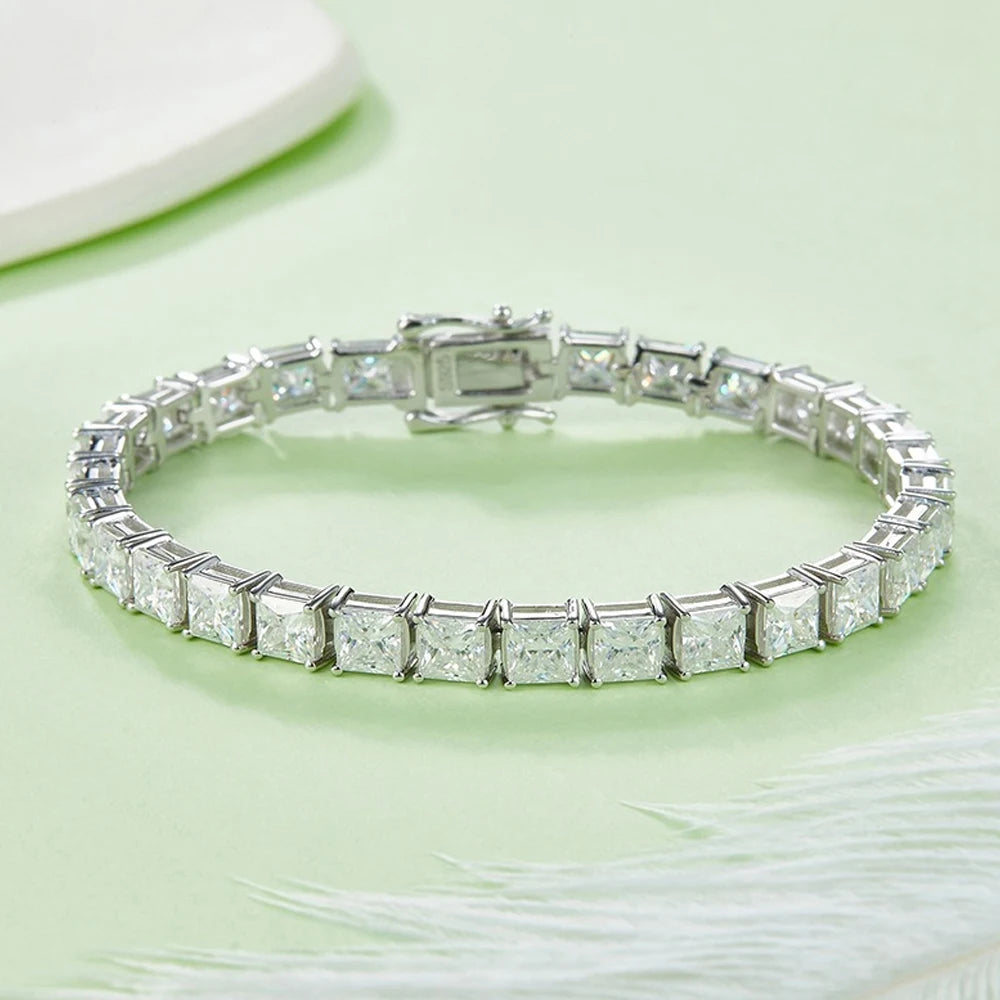 Moissanite Tennis Bracelet 925 Pure Silver Plated 18k with Certificates Fine Bracelets for Women Man 4x4mm Princess Cut