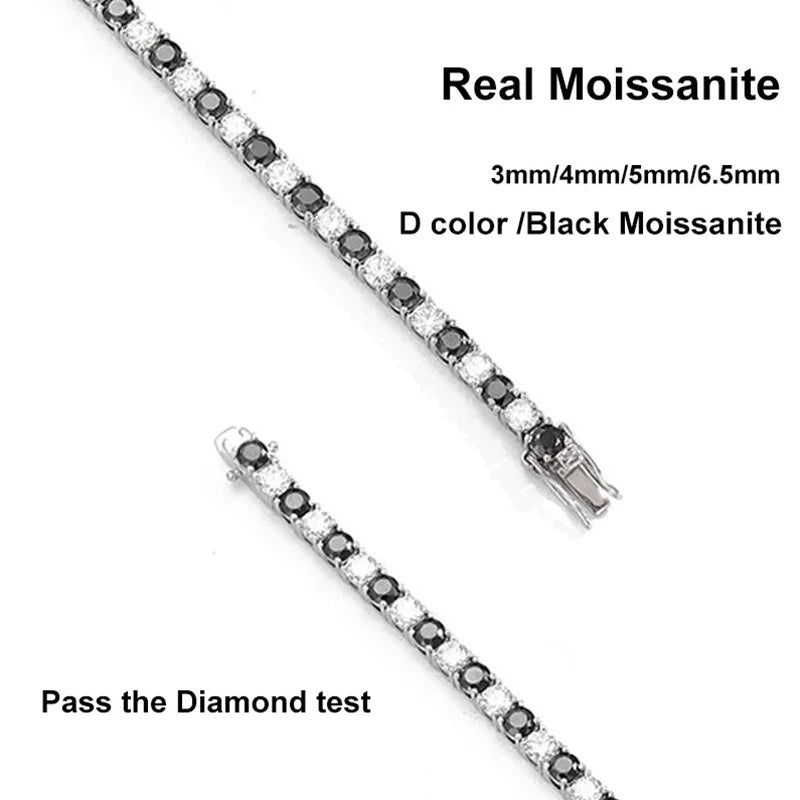 Black and White All Moissanite Tennis Bracelets for Women Man s925 Sterling Silver Plated White Gold Hip Hop Bracelet