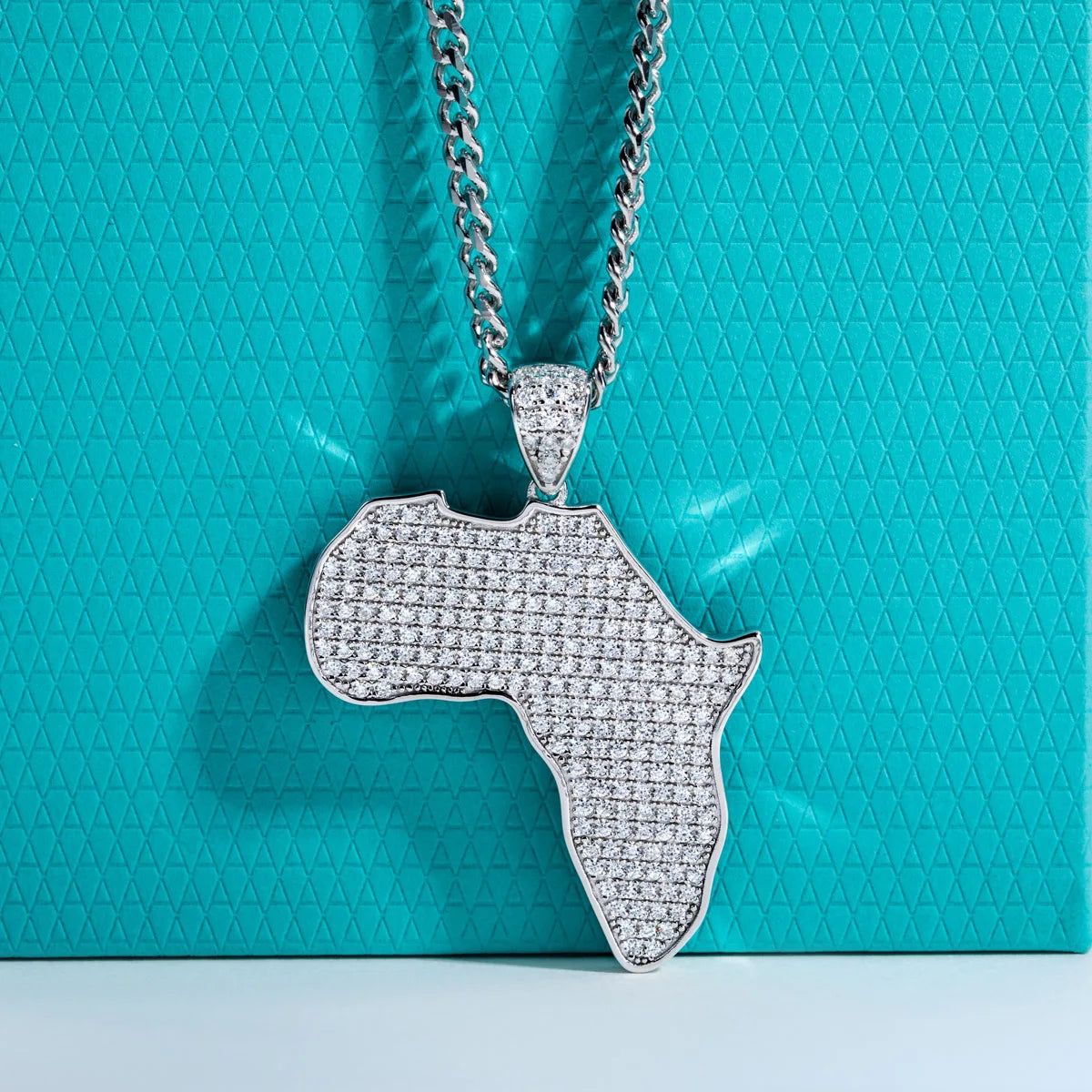 Moissanite Africa Map Pendant - 925 Sterling Silver Hip Hop Necklace