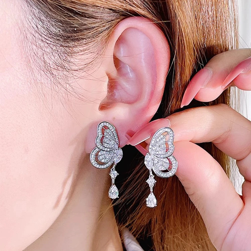 Moissanite Butterfly Drop Earrings