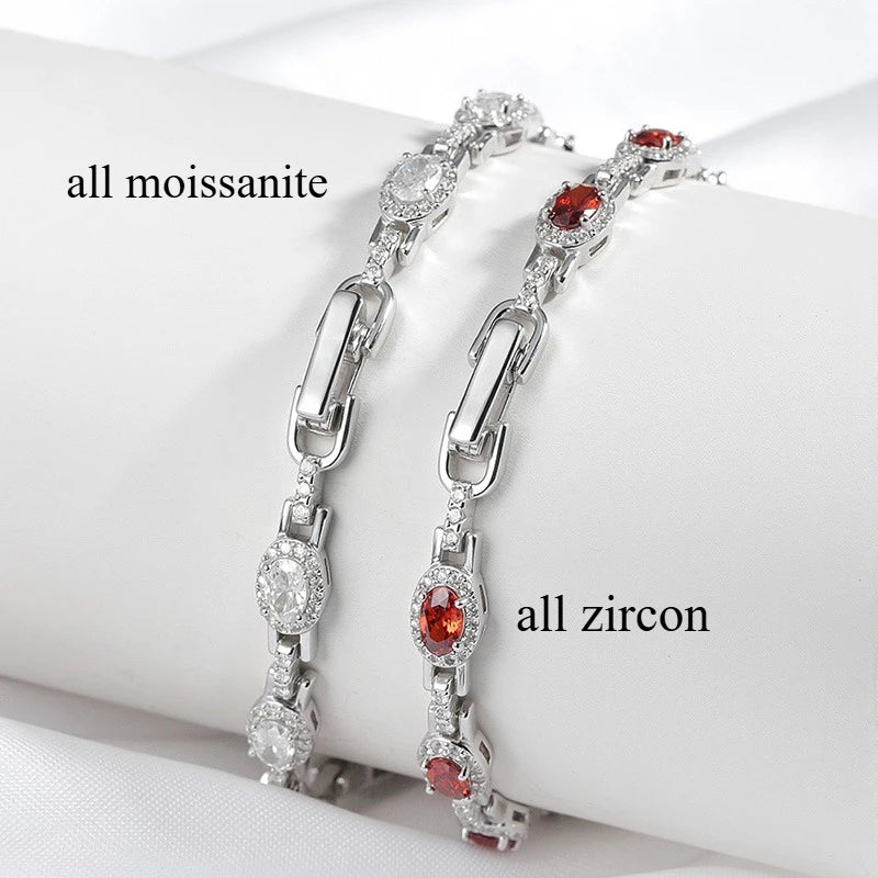 Oval Cut Zircon/moissanite Full Diamond Bracelets for Women Luxury Jewelry Bride Sparkling Bangles S925 Sterling Silver