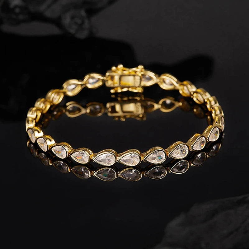 Zircon Moissanite Tennis Bracelet Plated 18K Pear Cut for Women Men 4*6mm Gems Luxury Wedding Chain Pure S925 Silver