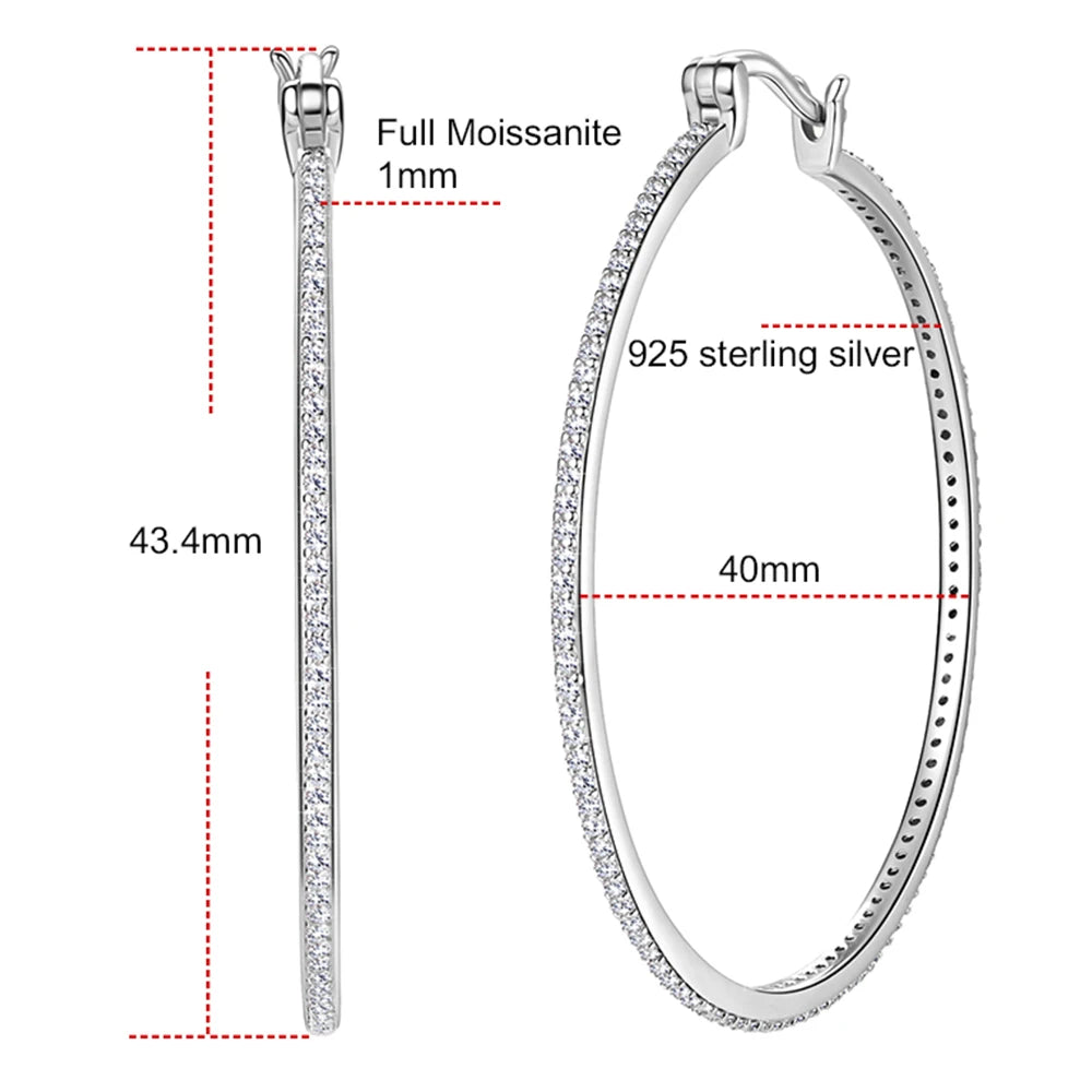Moissanite Hoop Earrings 925 Sterling Silver 30/40MM Large Huggie Hoop Earring for Women Hypoallergenic Gold Plated Big Earrings