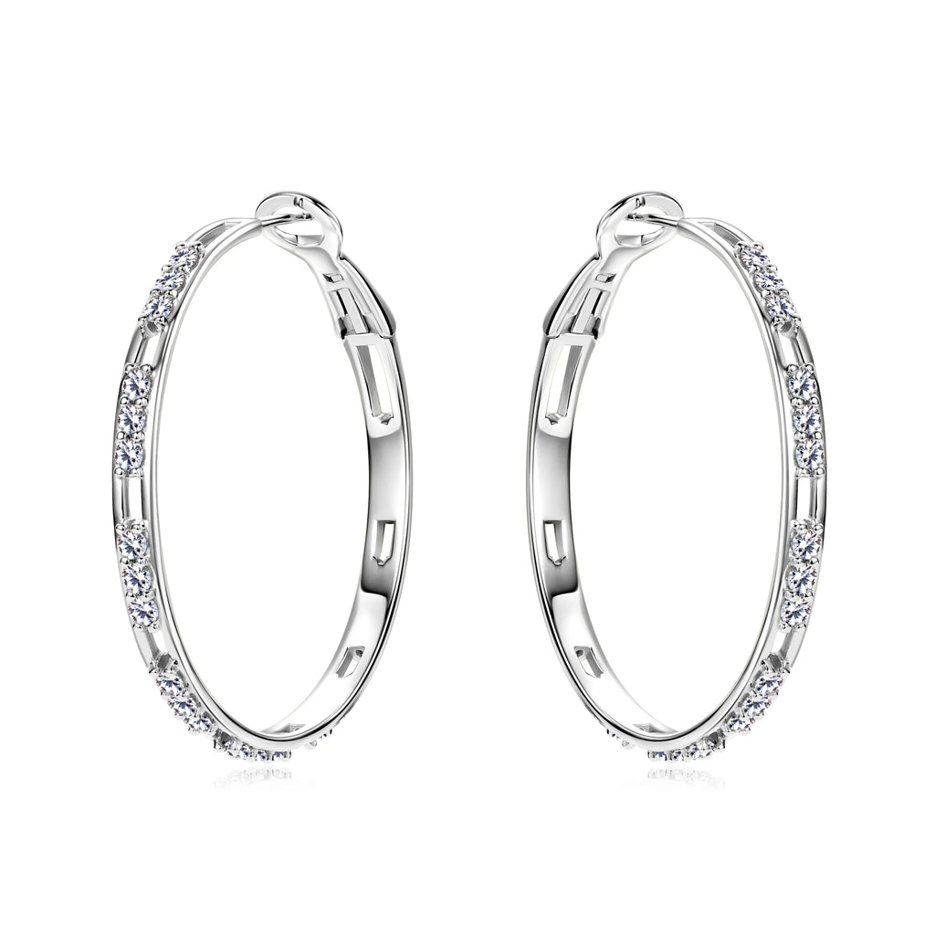 Moissanite Hoop Earrings for Women 925 Sterling Silver with 18K White Gold Plated Large Round Huggie Loops Hypoallergenic 41MM