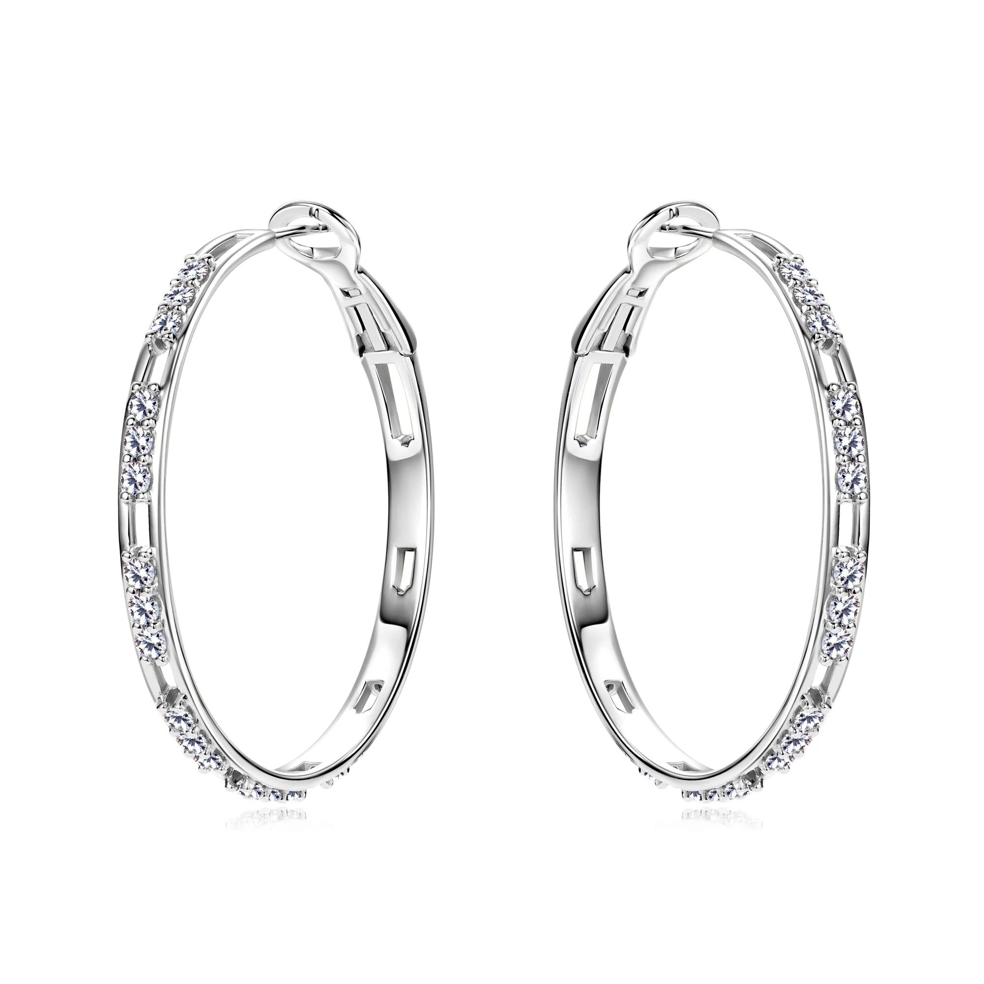 Moissanite Hoop Earrings for Women 925 Sterling Silver with 18K White Gold Plated Large Round Huggie Loops Hypoallergenic 41MM