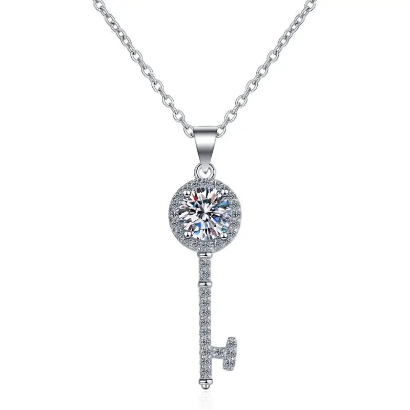 Fine Jewelry 18K White Gold Necklaces Women Valentine's Day Pendant Key 0.5/1ct Moissanite Diamond Girl Birthday Gift Daughter