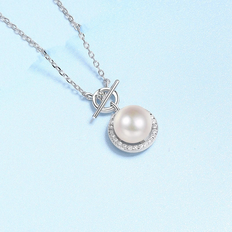 Valentine's Day PT950 Platinum Women Wedding 0.14CT Moissanite Diamond 8mm Pearl Natural Freshwater Pendant Girl Birthday Gift