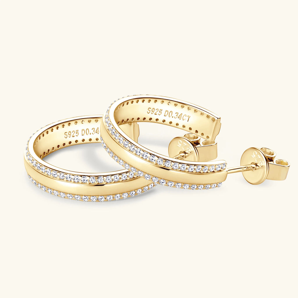 Luxury Moissanite Earrings Open C Shape Diamond Huggie Earrings 18K Gold Plated 925 Sterling Silver Hoop Earring for Women Gifts