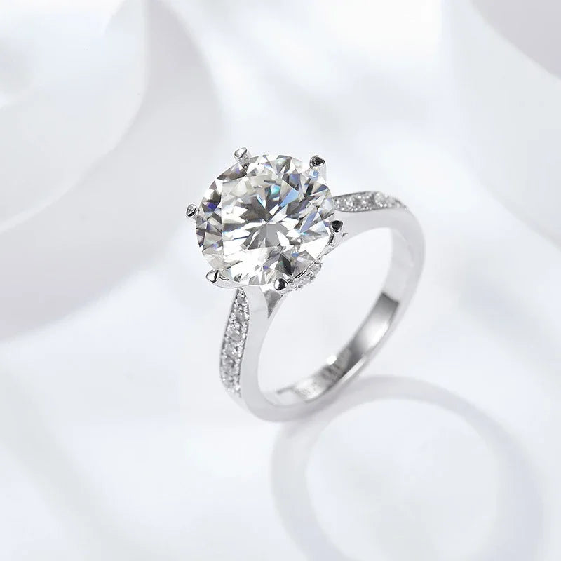 Moissanite Ring for Women Round 5 Carat D Color S925 Silver Engagement Ring
