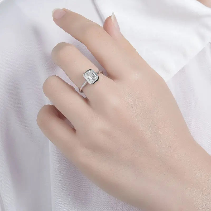 Moissanite Set Baguette 925 Sterling Silver Ring Women Engagement Emerald Cut 2ct  Jewelry