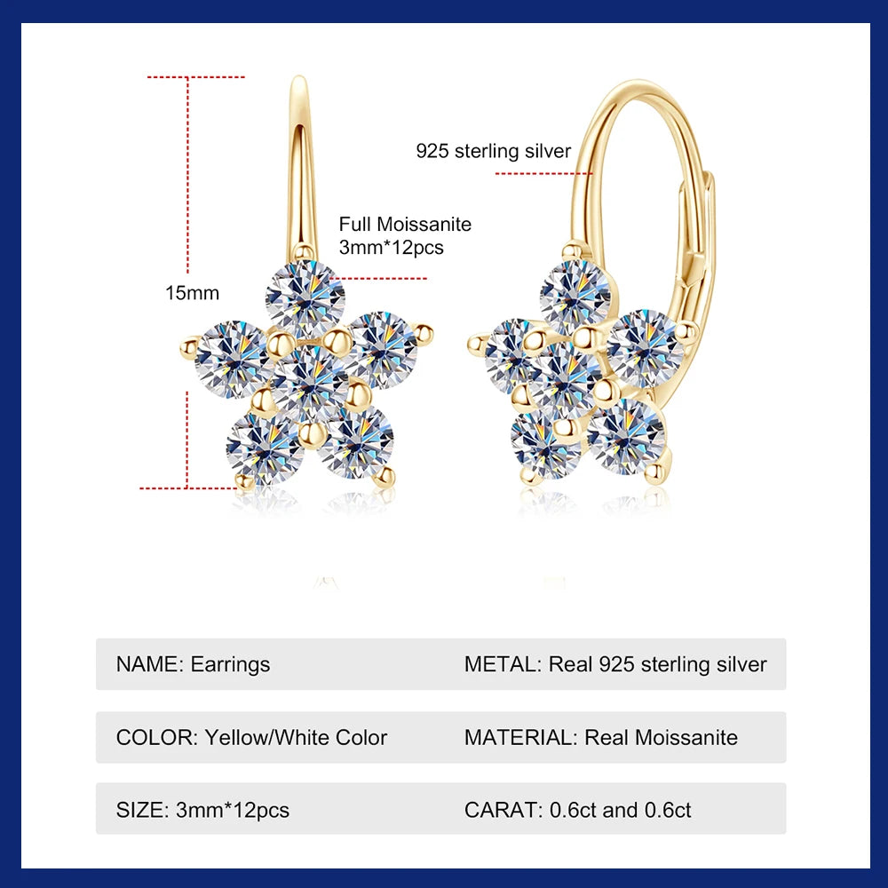 Moissanite Diamond Earrings White Gold Vermeil S925 Sterling Silver Hoop Earrings 3MM for Women Girls Sparkly Gorgeous Jewelry