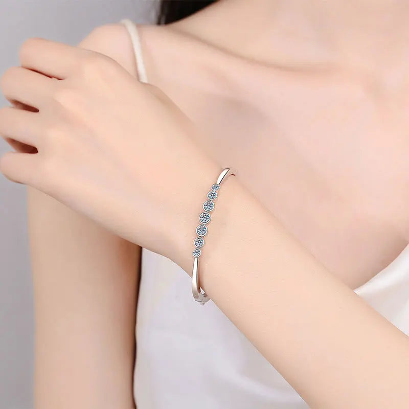 Moissanite Bangles for Women Solid 925 Silver 16-17cm Wrist 2.5ct