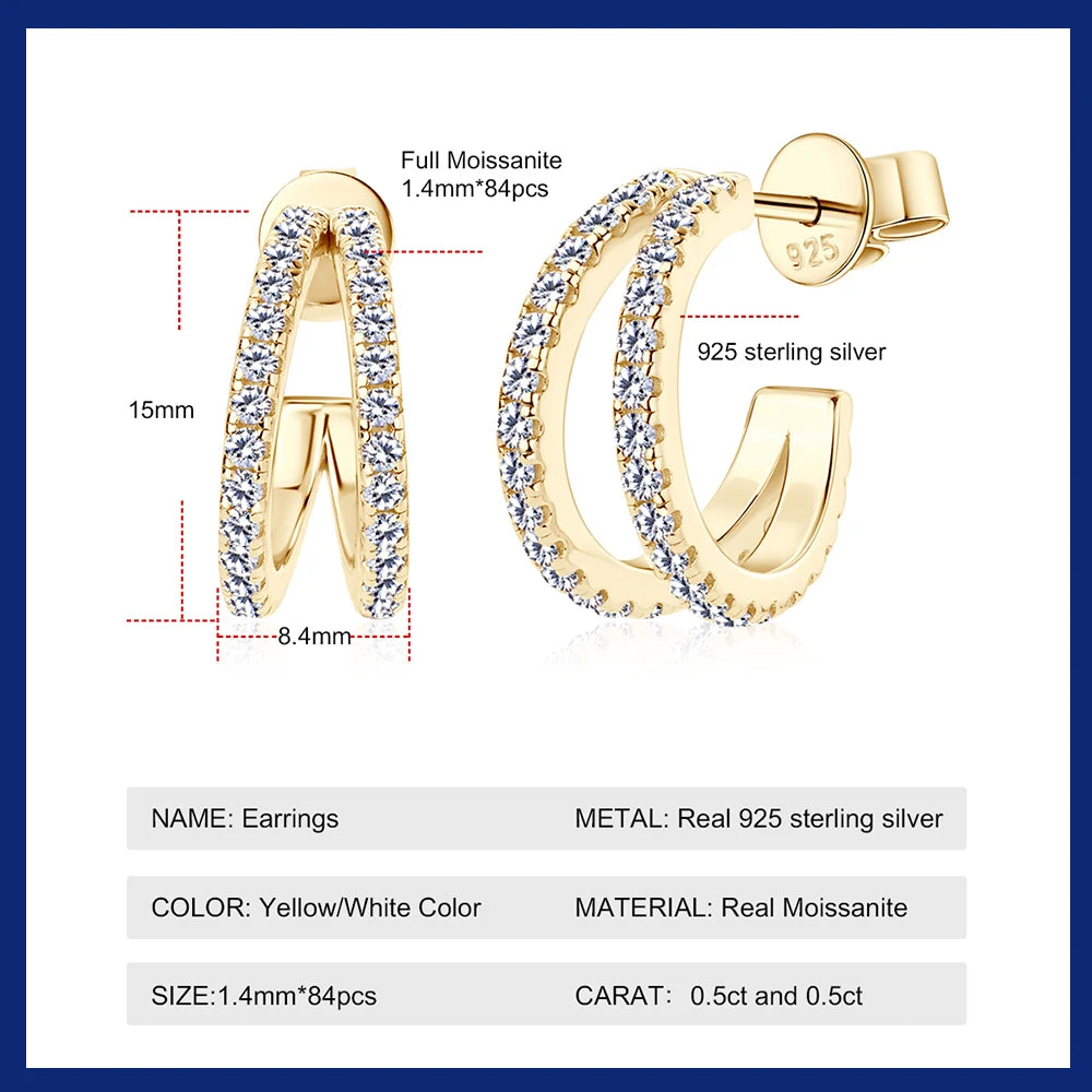 Moissanite Hoop Huggie Earrings 18K Gold Plated 925 Sterling Silver Diamond Stud Earrings Gift for Girlfriend, Wife