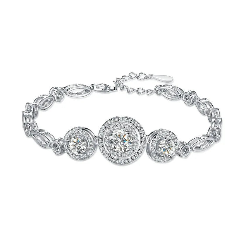 Moissanite Bracelets for Women 2cttw 100% D Color Three Halos Adjustable Round Bangles Sterling Silver 925 Jewelry GRA