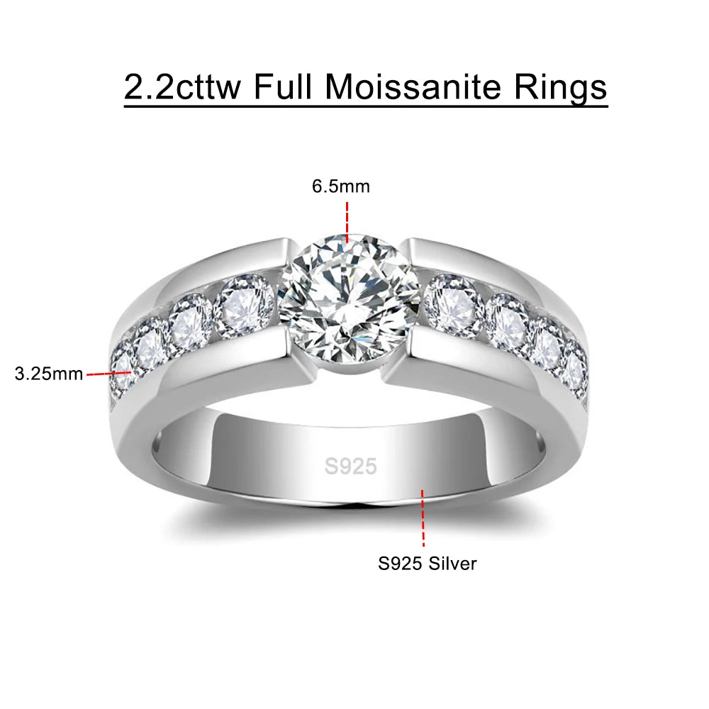 2.2ct D Color All Moissanite Rings For Women Man Wedding Bridal 100% S925 Sterling Silver Plated 18K