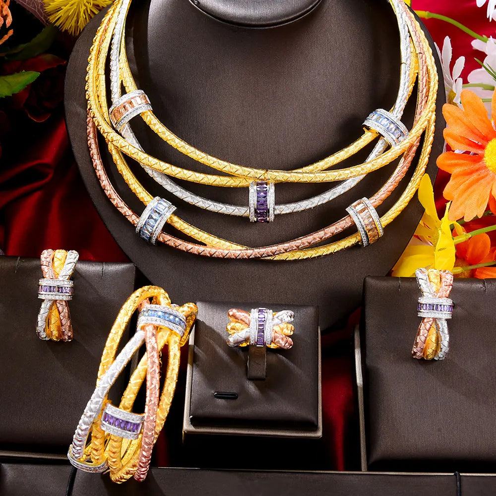 Exquisite Multicolor Crossover Statement Jewelry Sets for Brides