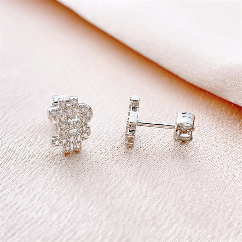 Hiphop Moissanite Bitcoin Stud Earrings