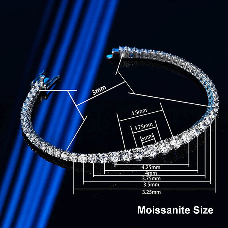Full Moissanite Tennis Bracelet S925 Sterling Silver D VVS1 with White Gold Plated Bracelets for Women Man