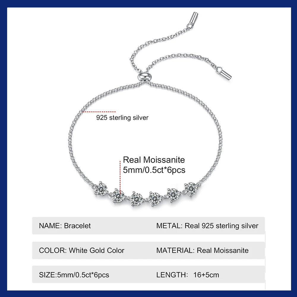 Moissanite Bracelet for Women 5MM 3CT  D VVS1 100% 925 Sterling Silver Plated 18k Gold Diamond Bracelet Wedding Jewelry Gift