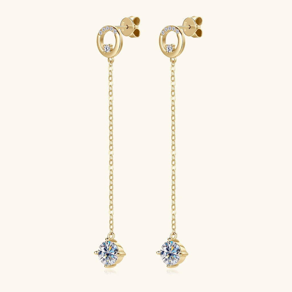 1CT Moissanite Dangle Earrings for Women S925 Sterling Silver Plated 18k Gold Long Tassel Drop Earring Wedding Jewelry