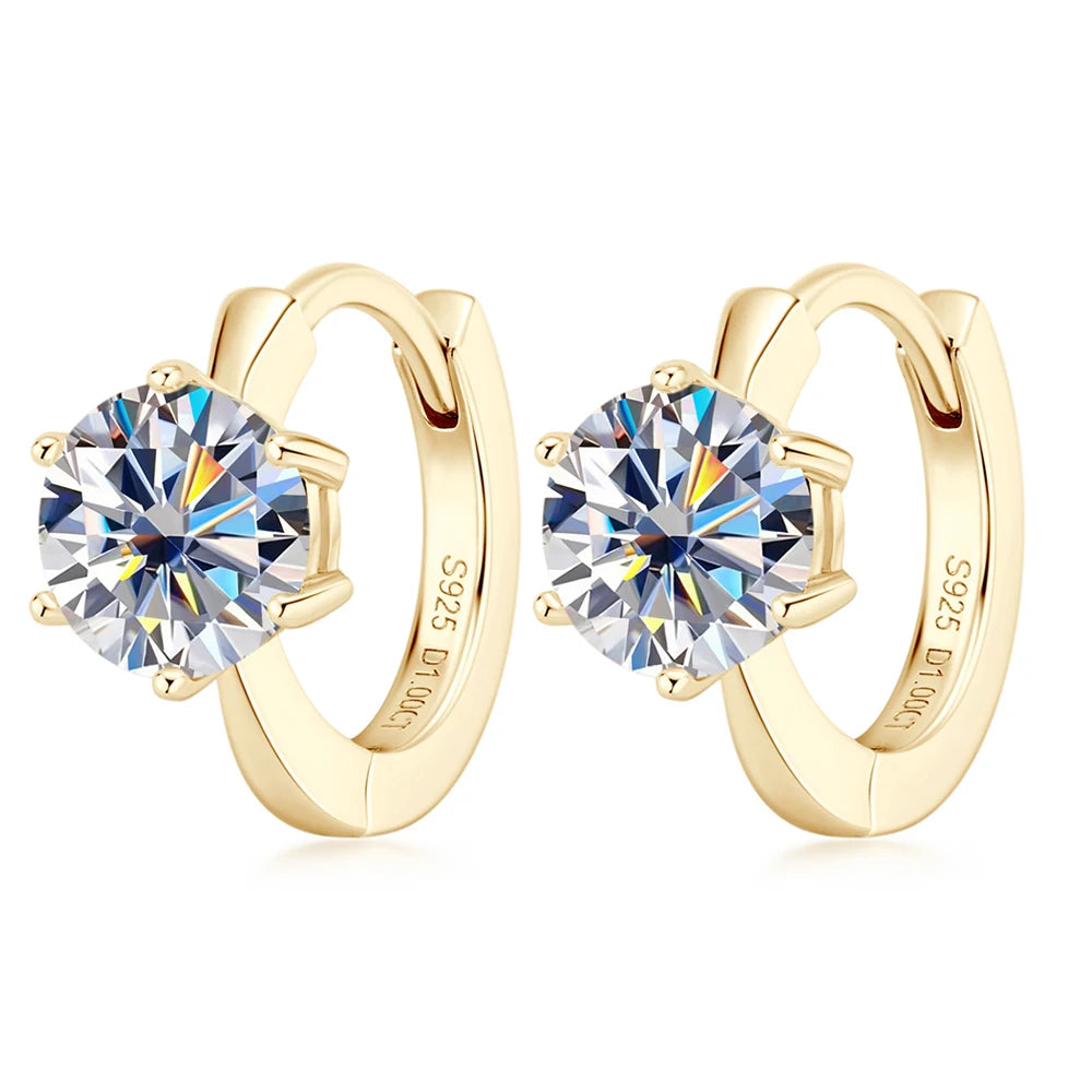Stud Earring for Women 100% S925 Silver Gold Color Diamond Earrings Trendy Jewelry 1 Carat Classic 6 Claw Moissanite
