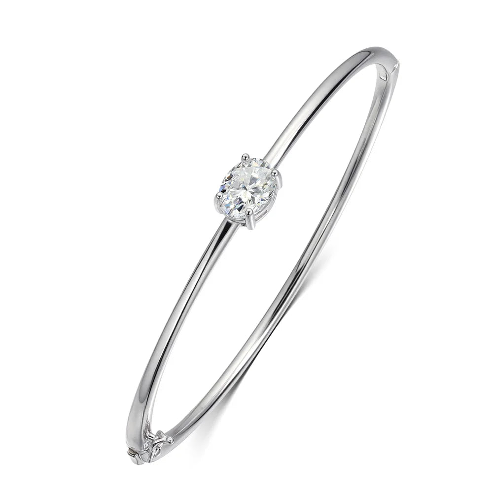 Moissanite Bangles Elegant Women 2ct Oval Cut Diamond Solid s925 Silver GRA Certified Dainty Bracelet Fine Jewelry Gift