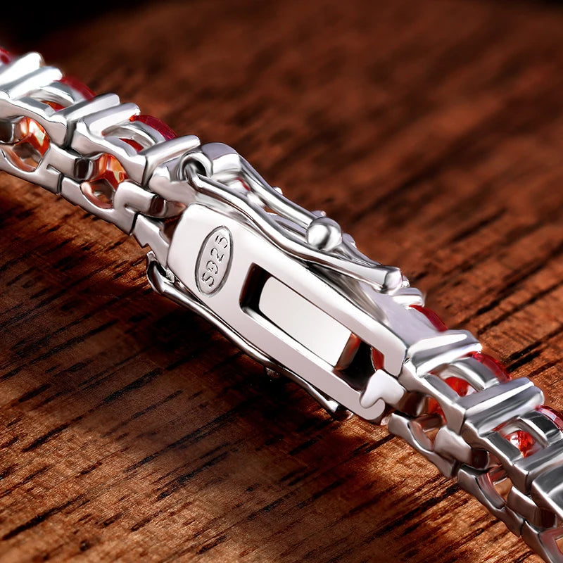 All Red Moissanite Tennis Bracelets for Women Man s925 Sliver Plated 18k White Gold