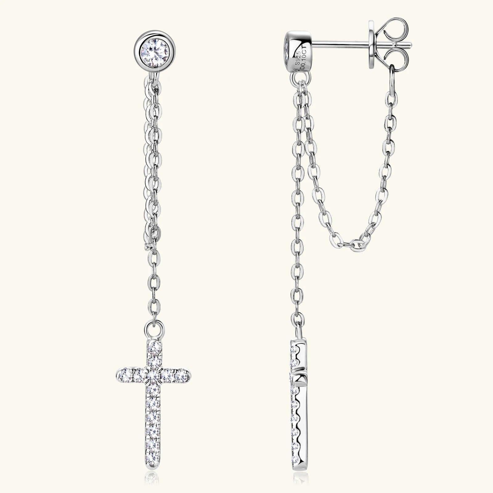 Long Tassel Cross Earrings 3mm Moissanite Diamond Stud Earring For Women 100% S925 Silver Plated 18K Gold Jewelry Gift