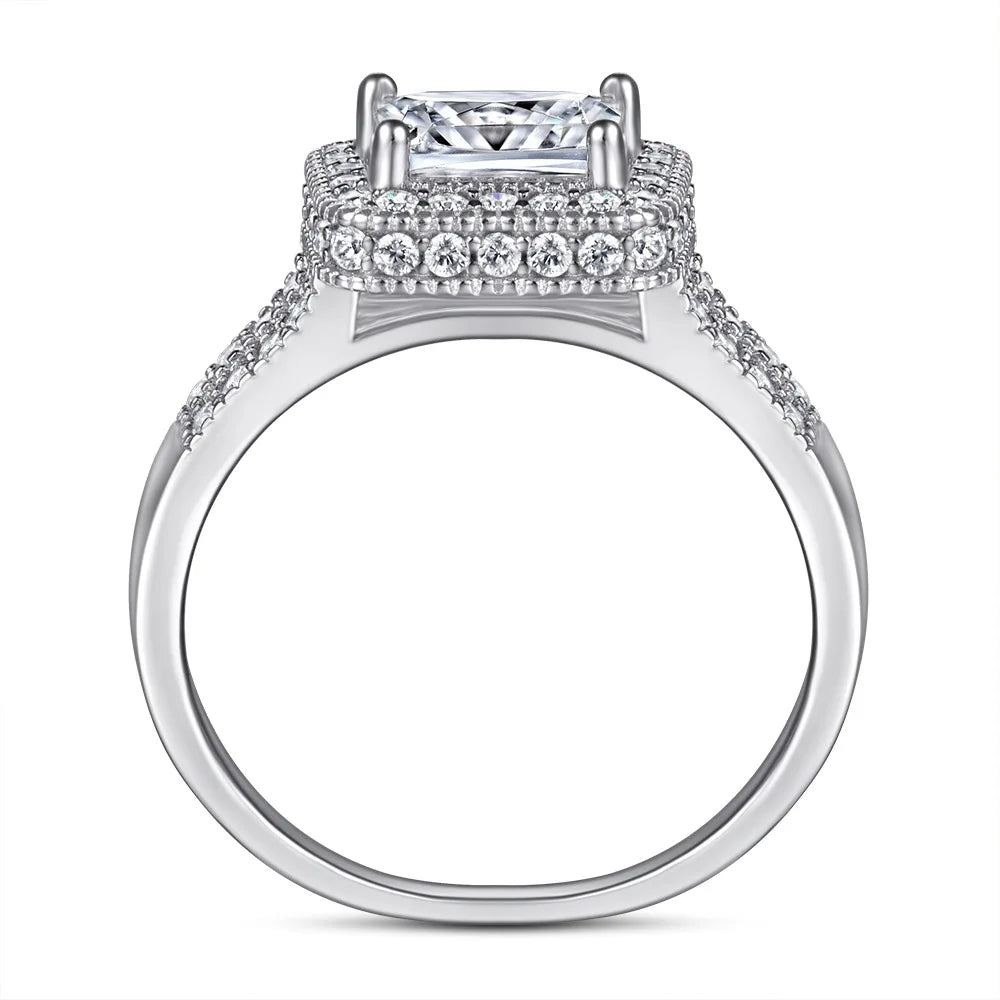 Princes Cut D Color Moissanite S925 Silver Ring 1.2 Carat Women Engagement Wedding Bands