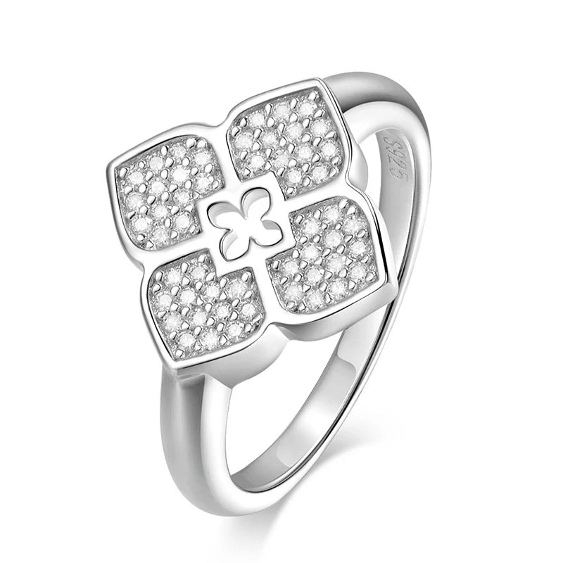 Four-Leaf Clover Moissanite Flower Ring - D VVS1 S925 Silver