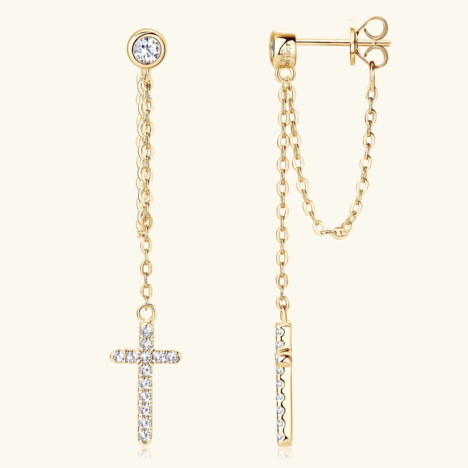 Long Tassel Cross Earrings 3mm Moissanite Diamond Stud Earring For Women 100% S925 Silver Plated 18K Gold Jewelry Gift
