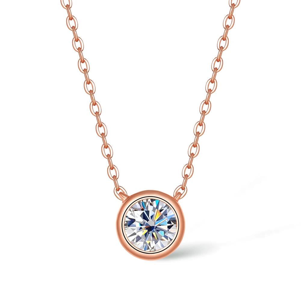 Rose Gold 1CT Moissanite Pendant Necklace For Women D Color Lab Created Diamond Choker Chain Original 925 Silver Jewelry Gift