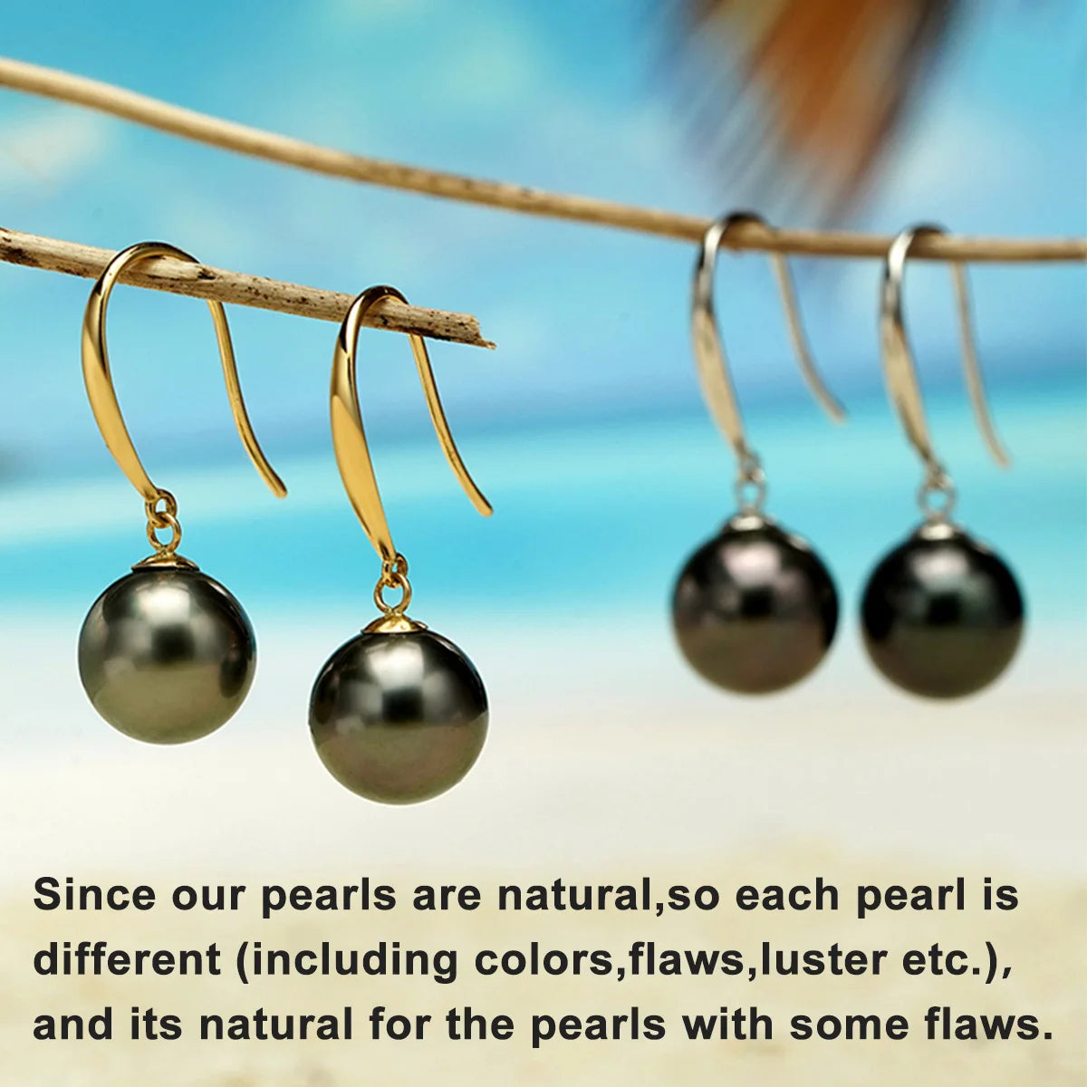 18K Solid Gold 9-10 mm 10-11mm Tahitian Black Pearl Earrings