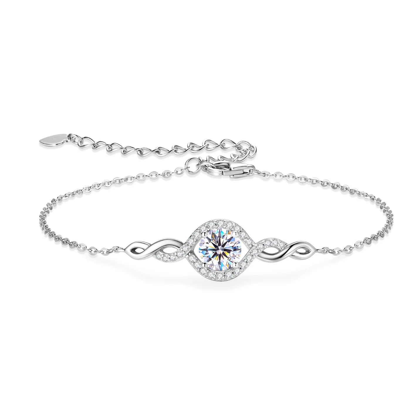 Moissanite Bracelets for Women D VVS1 6.5mm 1CT Round Lab Diamond S925 Sterling Silver Plated 18k Dainty Bracelet