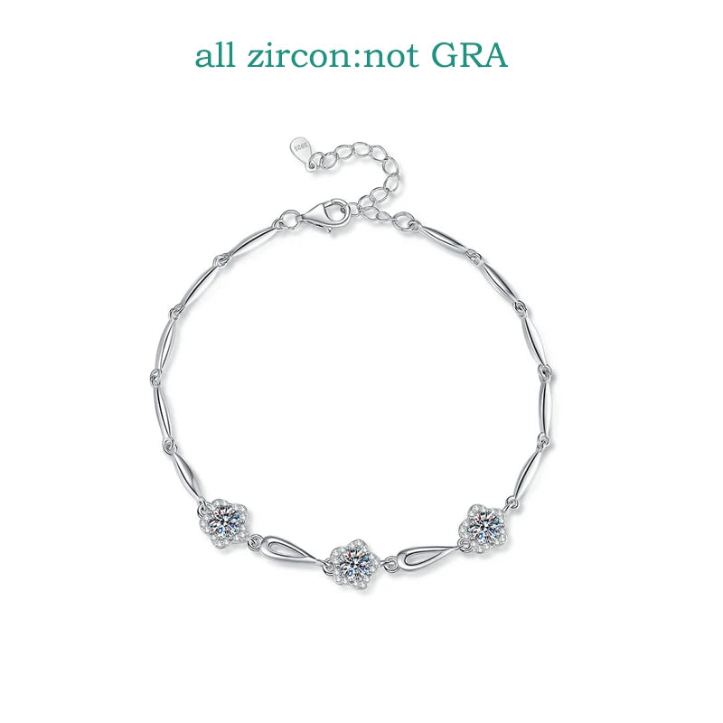 Moissanite Bracelets 1.5CTTW 18K Plated for Women Adjustable 16+3cm Chain 100% 925 Sterling Silver Jewelry GRA
