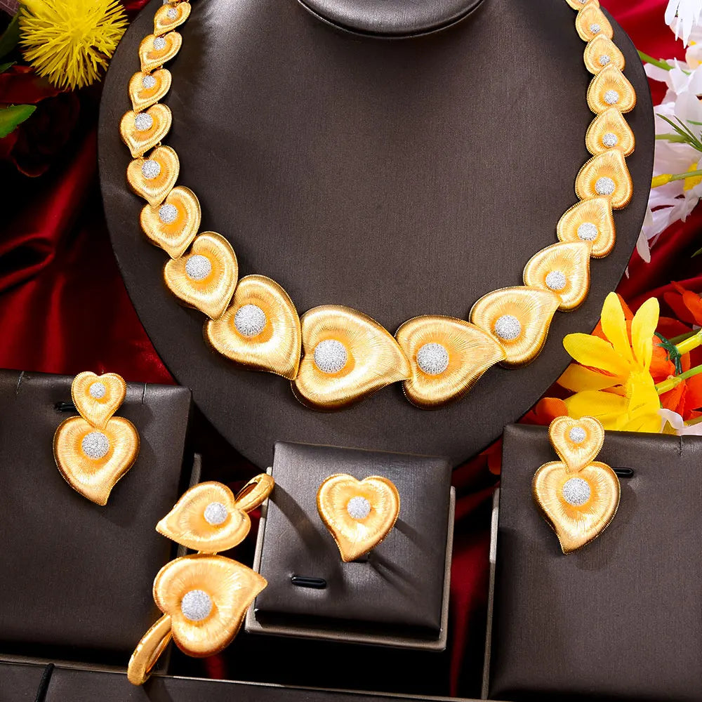 Luxury 4pcs Heart love Jewelry Sets Necklace Earring Bangle Ring Set For Women Wedding Jewelry Trendy HOT New