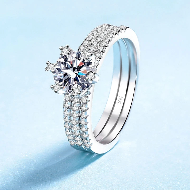 Girl Valentine's Day 18K White Gold Birthday Gift Rings 0.5/1CT VVS D Color Moissanite Diamond Women PT950 Platinum Wedding Band