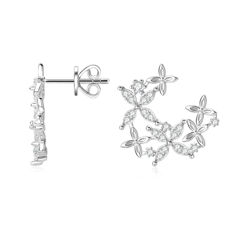 Leaf-Shape Moissanite Stud Earring Original 925 Sterling Silver Earrings