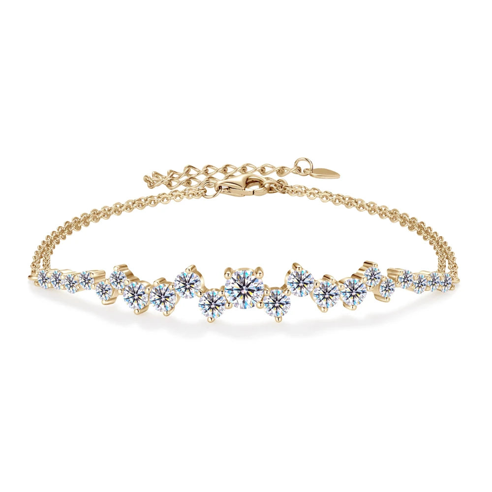 All Moissanite Bracelet D VVS1 for Women 925 Silver Certified Double Chain Bracelets Plated 18k Dainty Jewelry Gift