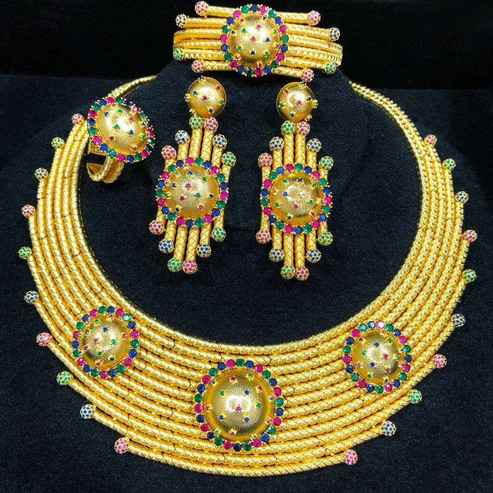 Luxury Princess 4PCS Round African Jewelry Sets For Women Wedding Party Full Cubic Zircon Dubai Bridal jewelry Set Gift