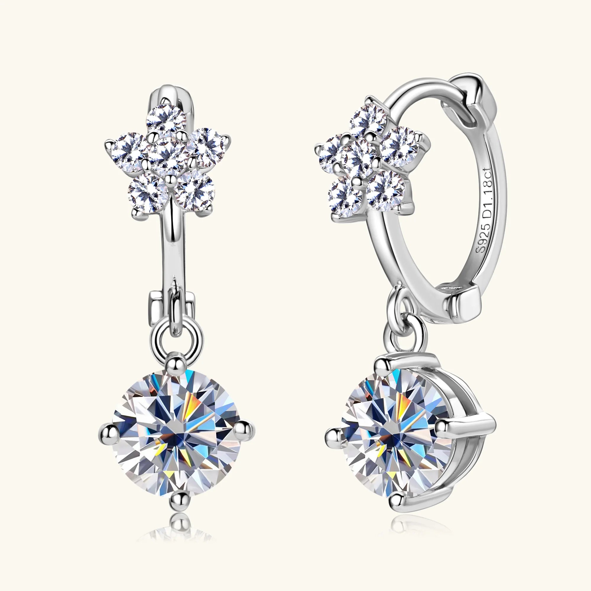 925 Silver Moissanite Hoop Earrings 2.36 Carat Lab Created Diamond Dangle Earring for Women Girls Fine Jewelry Gifts