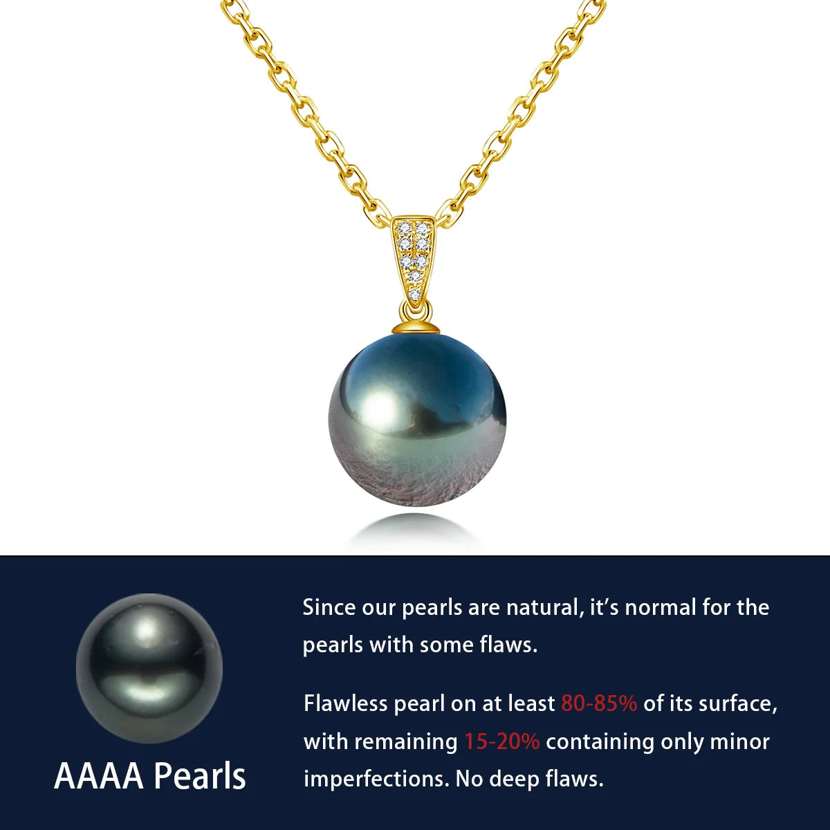 18K Gold Diamonds Pendant 10-11mm Natural Tahitian Black Pearl Silver Chain