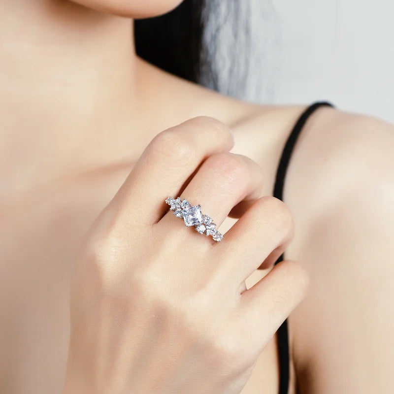 Emerald Cut 1 Carat Moissanite Engagement Ring 925 Sterling Silver Rings For Women