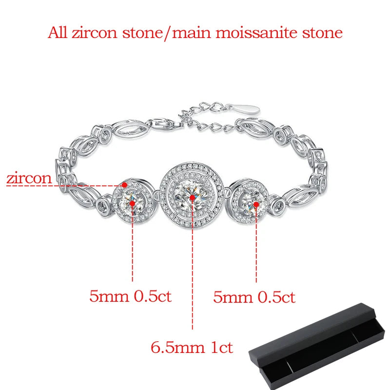 Moissanite Bracelets for Women 2cttw 100% D Color Three Halos Adjustable Round Bangles Sterling Silver 925 Jewelry GRA