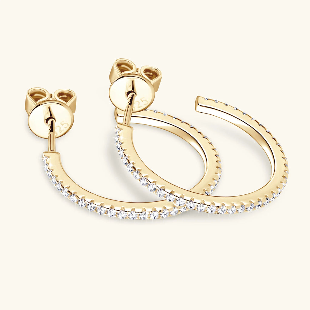 Moissanite Hoop Earrings for Women Classic Sparkly Bridal Jewelry 925 Sliver Plated 18K Gold 1mm GRA Certified